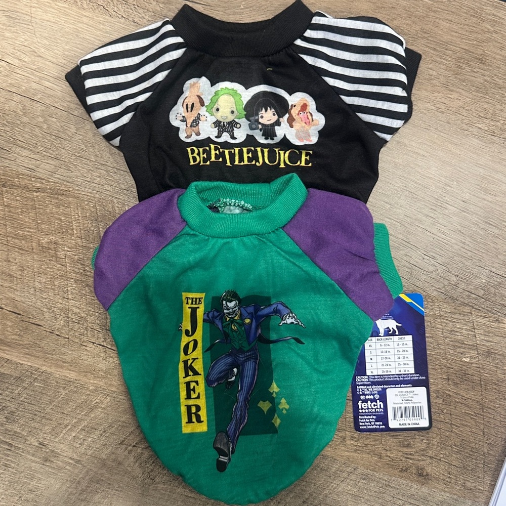 DC Comics Joker & Beetlejuice Pet T-Shirt - Purple 2 shirts